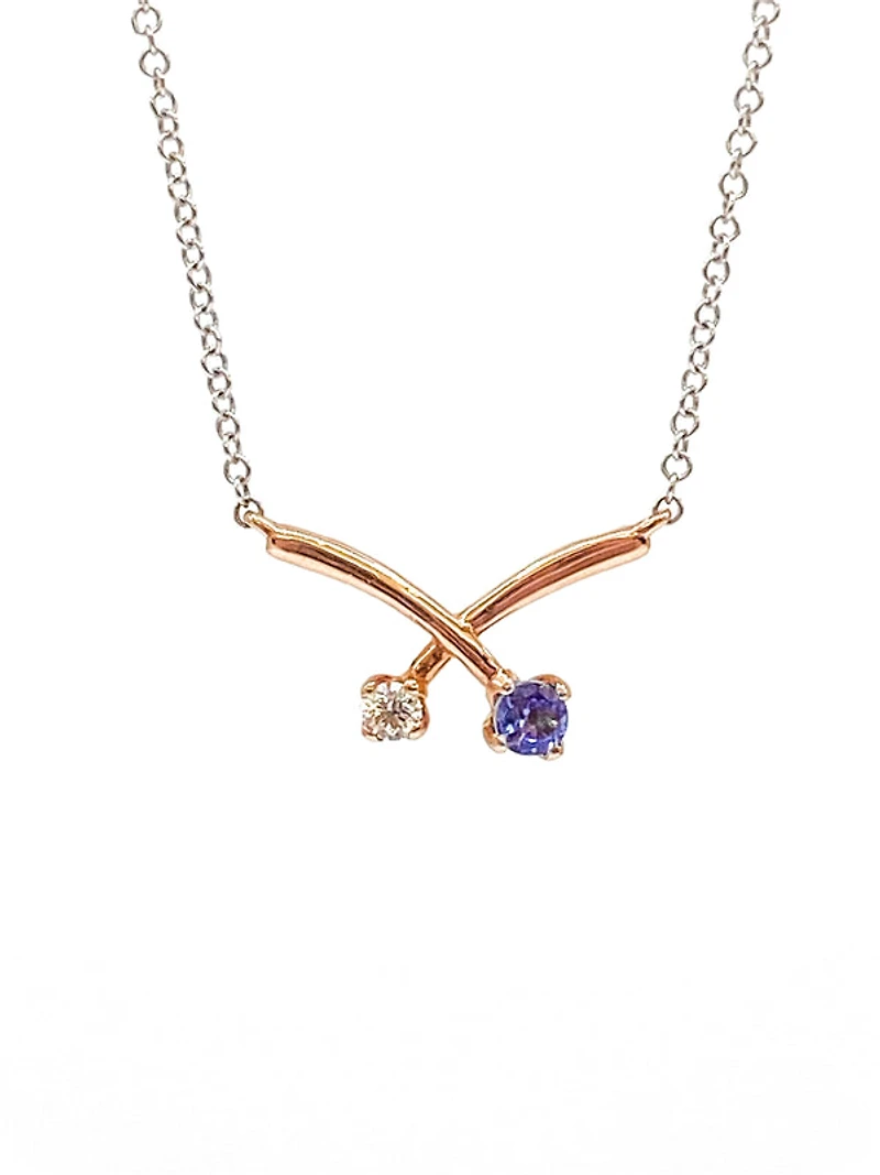 14K White & Rose Gold 0.12cttw Genuine Tanzanite and 0.05cttw Diamond Pendant, 18"