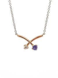 14K White & Rose Gold 0.12cttw Genuine Tanzanite and 0.05cttw Diamond Pendant, 18"