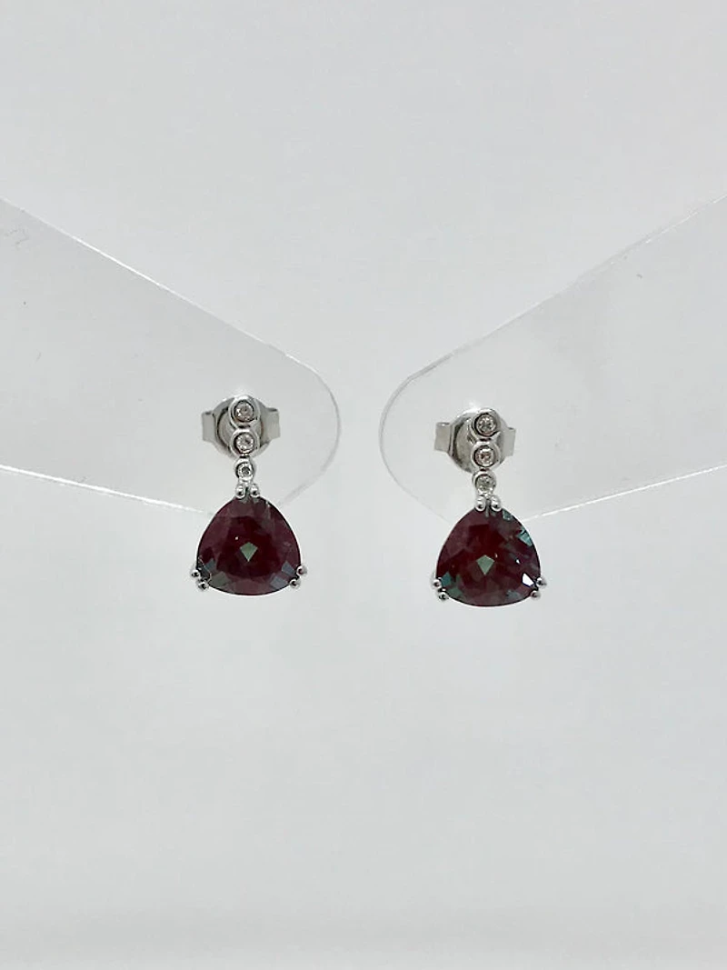 Created Alexandrite and Diamond Earrings