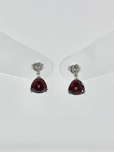 Created Alexandrite and Diamond Earrings