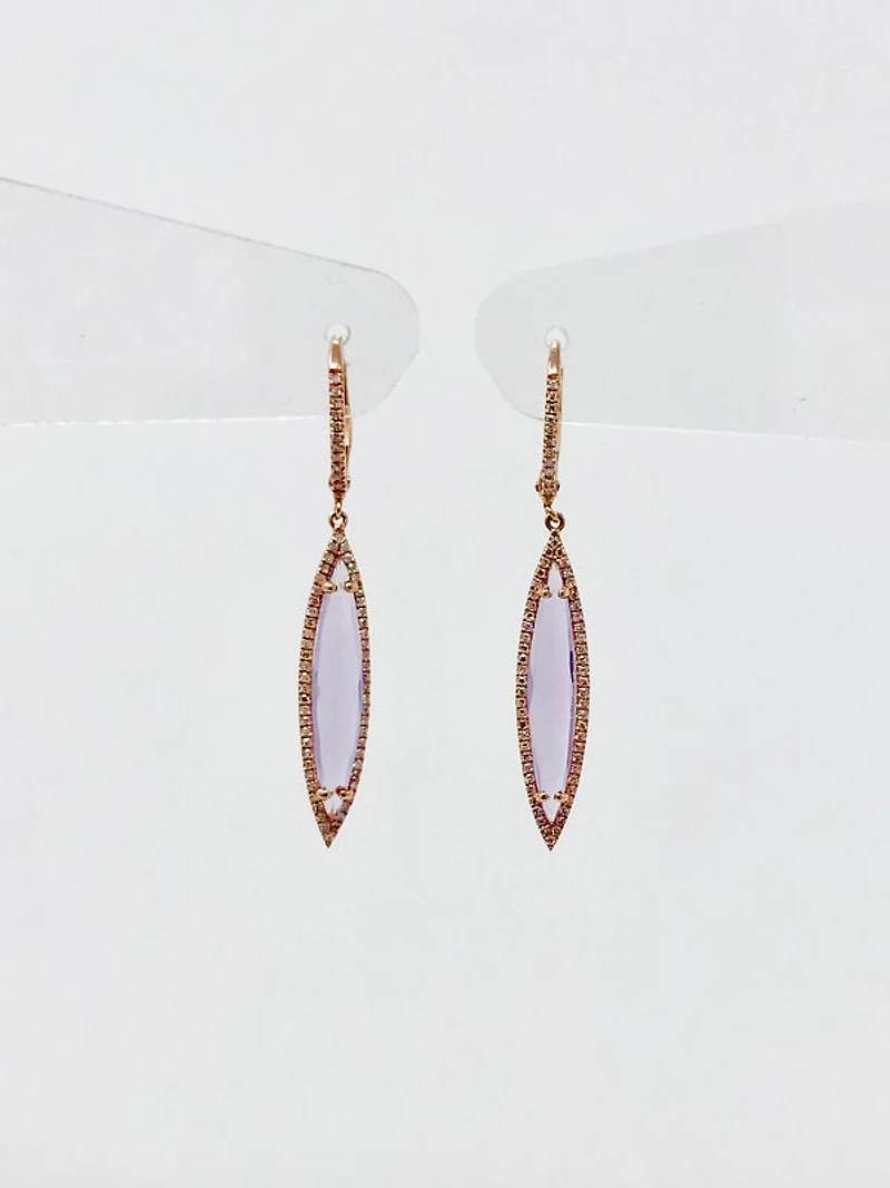 Pink Lilac Amethyst and Diamond Earrings