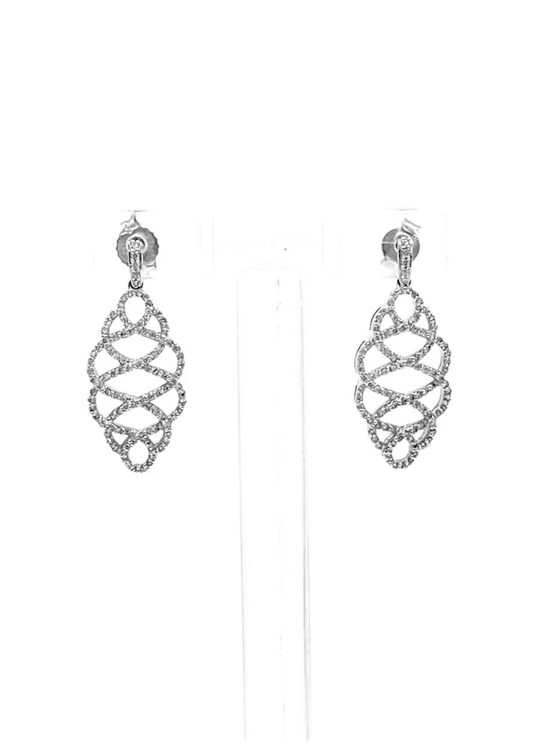 14K White Gold 0.52cttw Round Cut Diamond Dangle Earrings