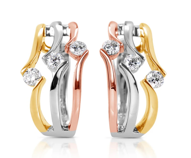 14K Tri Tone Gold 0.54cttw Diamond Hoop Earrings