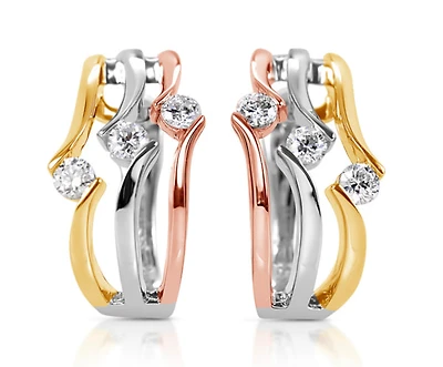 14K Tri Tone Gold 0.54cttw Diamond Hoop Earrings