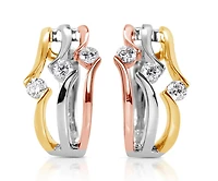 14K Tri Tone Gold 0.54cttw Diamond Hoop Earrings