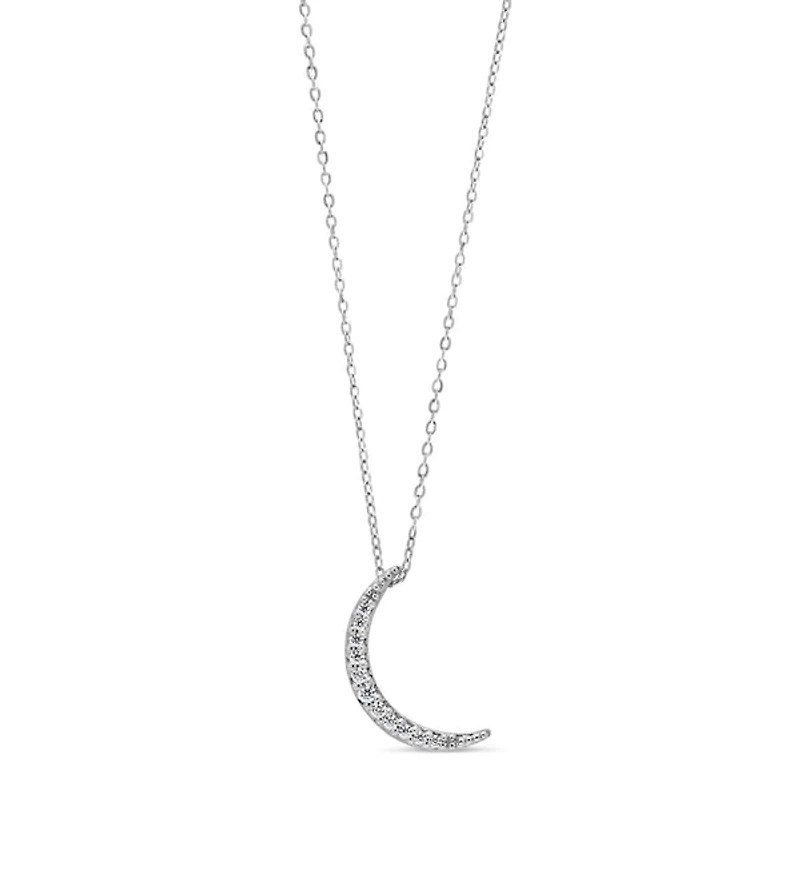 10K White Gold 0.04cttw Diamond Crescent Moon Pendant, 18"