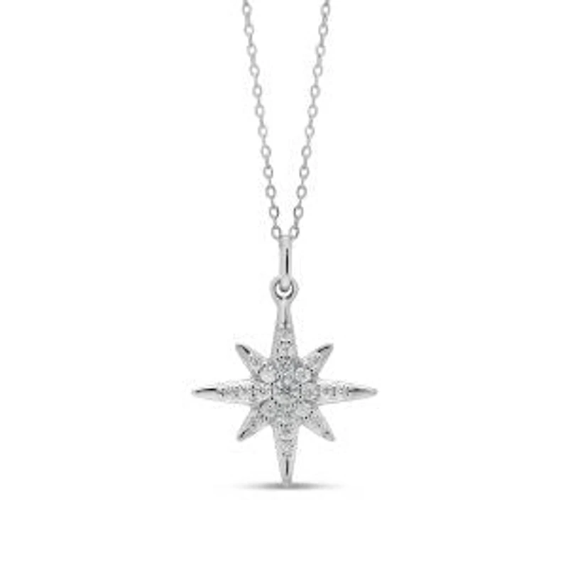 10K White Gold 0.10cttw Diamond North Star Pendant, 18"