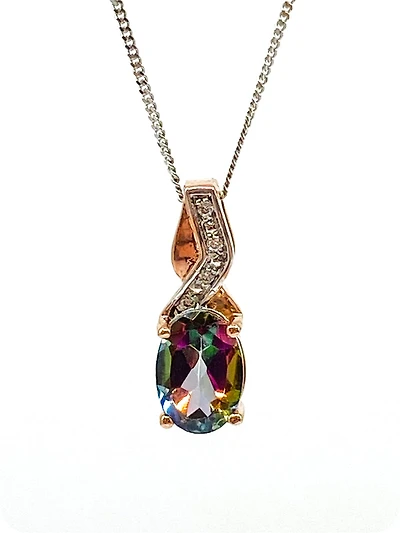 10K White and Rose Gold 1.00cttw Mystic Topaz & 0.012cttw Diamond Pendant, 18"