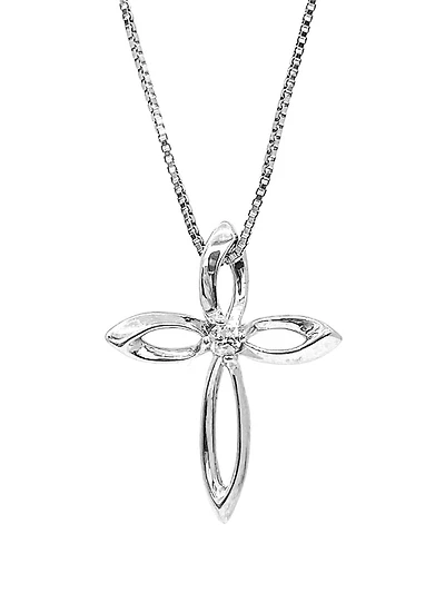 Sterling Silver 0.075cttw Diamond Cross Pendant, 18"