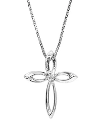 Sterling Silver 0.075cttw Diamond Cross Pendant, 18"