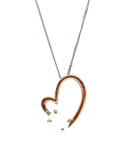 10K Rose & White Gold 0.60cttw Genuine Moonstone and 0.03cttw Diamond Heart Pendant, 18"