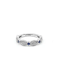 10K White Gold 0.10cttw Genuine Sapphire & 0.14cttw Diamond Ring, size 6.5