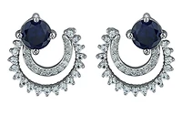 10K White Gold Created Blue Sapphire, Created White Sapphire and Diamond Earrings