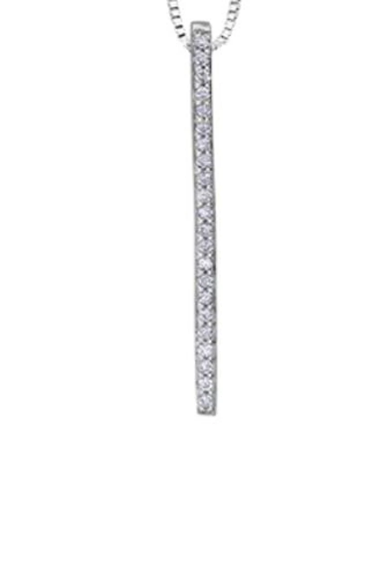 10K White Gold 0.10 cttw Diamond Bar Pendant, 18"