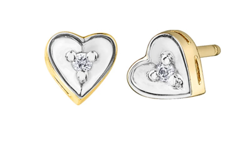 10K 2 Tone Gold Diamond Heart Earrings 0.02cttw