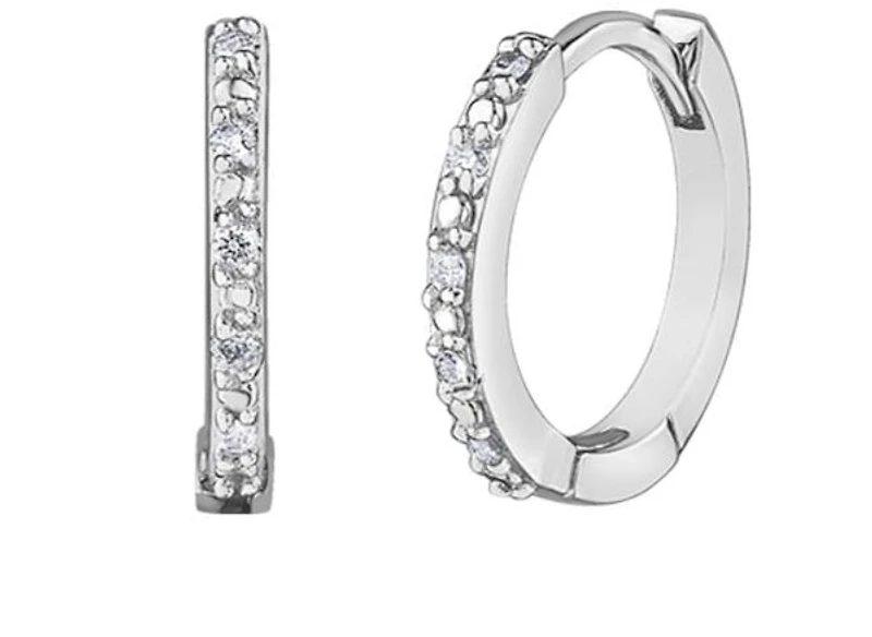 10K White Gold 0.05cttw Diamond Hoop / Huggie Earrings