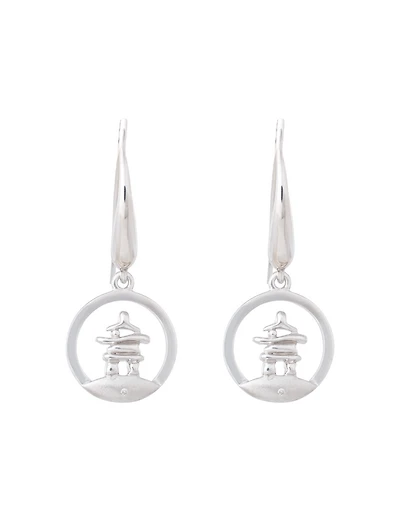 925 Sterling Silver 0.01cttw Canadian Diamond Inukshuk Dangle Earrings