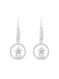 925 Sterling Silver 0.01cttw Canadian Diamond Inukshuk Dangle Earrings