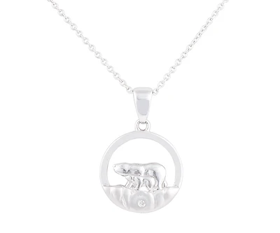 925 Sterling Silver 0.015cttw Canadian Diamond Mother Bear and Cub Pendant