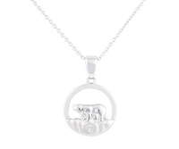 925 Sterling Silver 0.015cttw Canadian Diamond Mother Bear and Cub Pendant