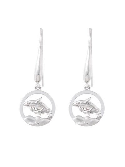 925 Sterling Silver 0.01cttw Canadian Diamond Mother Orca and Calf Dangle Earrings