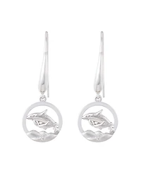925 Sterling Silver 0.01cttw Canadian Diamond Mother Orca and Calf Dangle Earrings