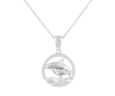 925 Sterling Silver 0.015cttw Canadian Diamond Mother and Baby Orca Whale Pendant