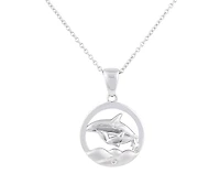 925 Sterling Silver 0.015cttw Canadian Diamond Mother and Baby Orca Whale Pendant