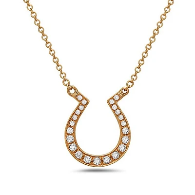 14K Yellow Gold 0.12cttw Diamond Horseshoe Pendant, 18"