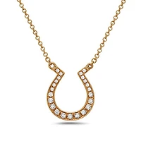 14K Yellow Gold 0.12cttw Diamond Horseshoe Pendant, 18"