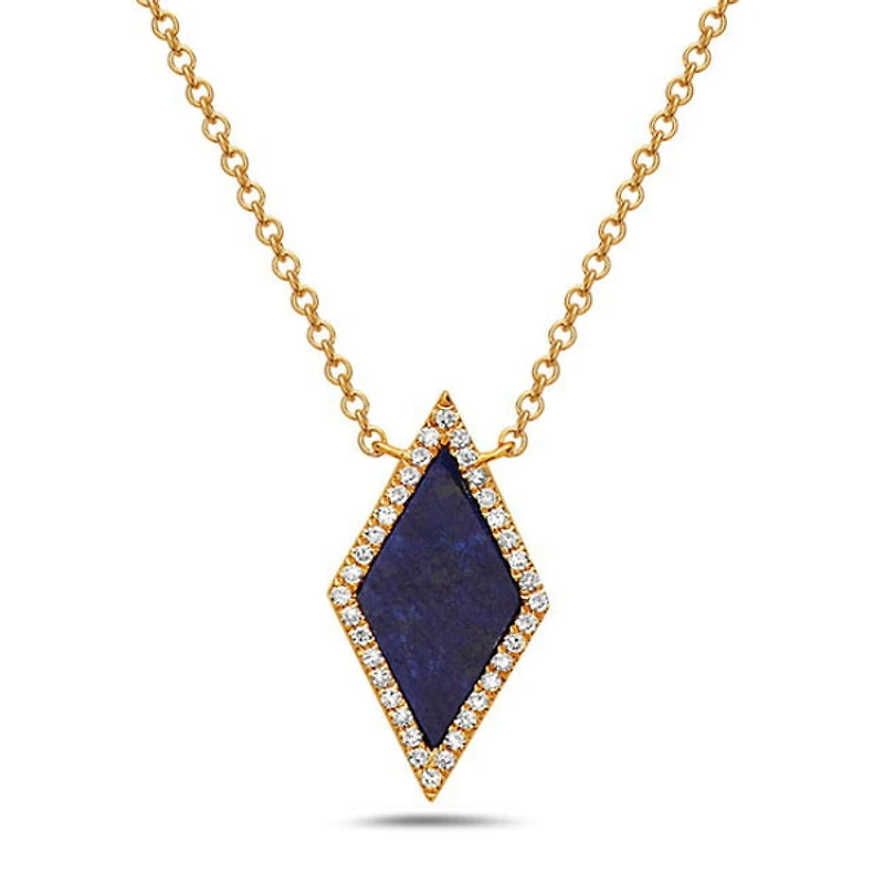 14K Yellow Gold 0.63cttw Lapis Lazuli and 0.09cttw Diamond Necklace, 18"