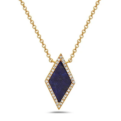 14K Yellow Gold 0.63cttw Lapis Lazuli and 0.09cttw Diamond Necklace, 18"