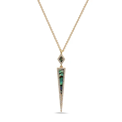 14K Yellow Gold Abalone Shell and 0.17cttw Diamond Necklace, 18"