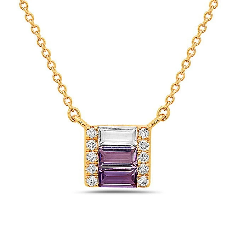 14K Yellow Gold 0.18cttw Amethyst and 0.05cttw Diamond Necklace - 18 Inches