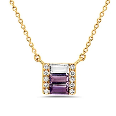 14K Yellow Gold 0.18cttw Amethyst and 0.05cttw Diamond Necklace - 18 Inches