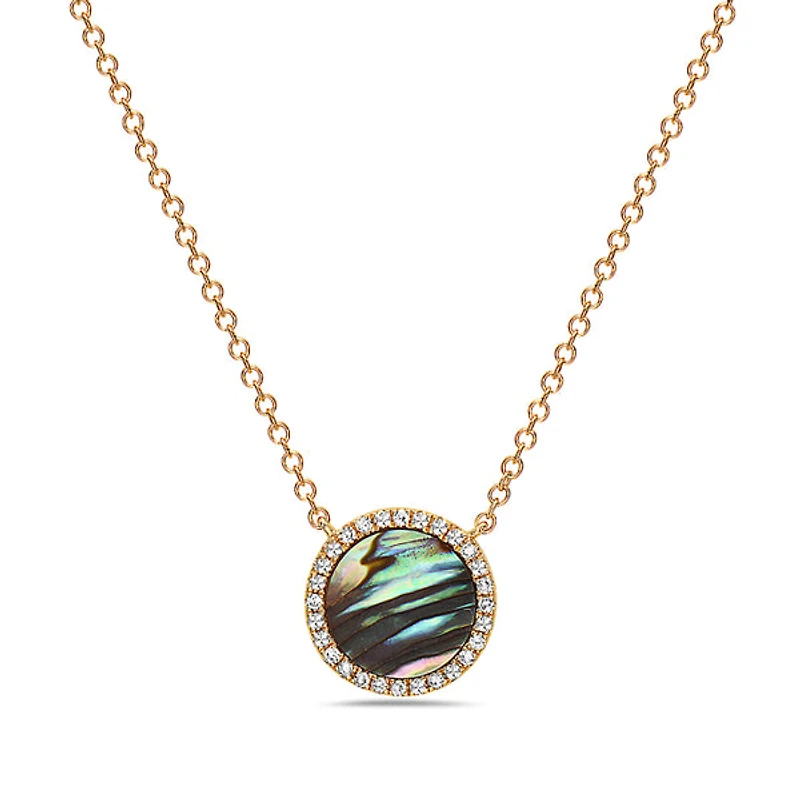 14K Yellow Gold 0.67cttw Abalone Shell and 0.09cttw Diamond Necklace, 18"