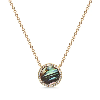 14K Yellow Gold 0.67cttw Abalone Shell and 0.09cttw Diamond Necklace, 18"