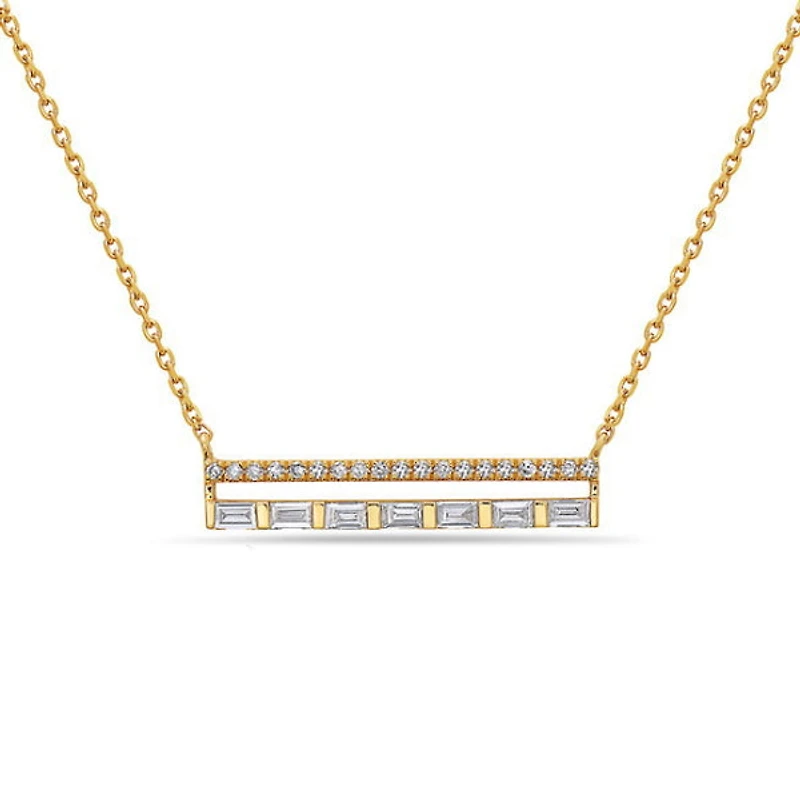 14K Yellow Gold 0.22cttw Diamond Bar Pendant, 18"