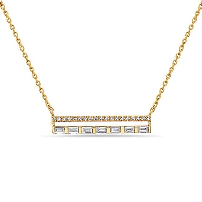 14K Yellow Gold 0.22cttw Diamond Bar Pendant, 18"