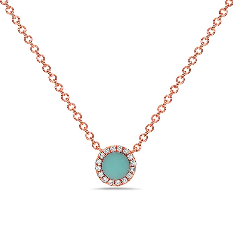 14K Rose Gold 0.18cttw Turquoise and 0.04cttw Diamond Necklace, 18"