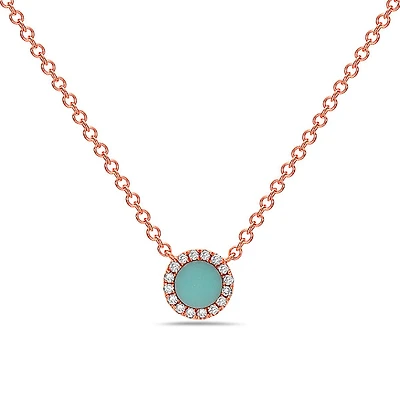 14K Rose Gold 0.18cttw Turquoise and 0.04cttw Diamond Necklace, 18"