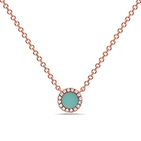 14K Rose Gold 0.18cttw Turquoise and 0.04cttw Diamond Necklace, 18"