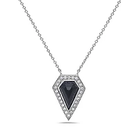14K White Gold 0.78cttw Onyx and 0.10cttw Diamond Necklace - 18 Inches