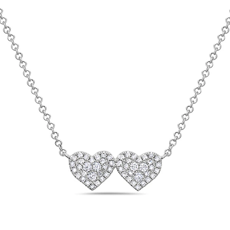 14K White Gold 0.18cttw Diamond Double Heart Pendant, 18"