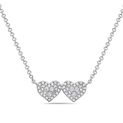 14K White Gold 0.18cttw Diamond Double Heart Pendant, 18"