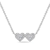 14K White Gold 0.18cttw Diamond Double Heart Pendant, 18"