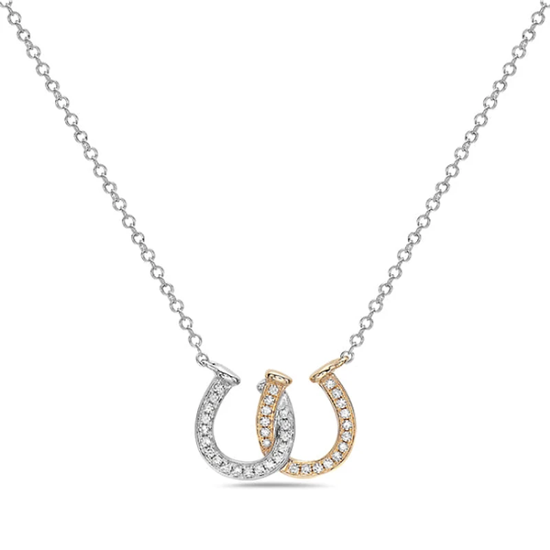 14K White & Yellow Gold 0.11cttw Diamond Double Horseshoe Pendant, 18"