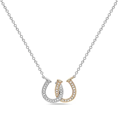 14K White & Yellow Gold 0.11cttw Diamond Double Horseshoe Pendant, 18"