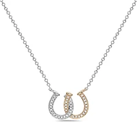 14K White & Yellow Gold 0.11cttw Diamond Double Horseshoe Pendant, 18"