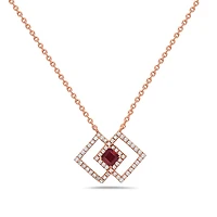 14K Rose Gold Ruby and Diamond Necklace, 18"